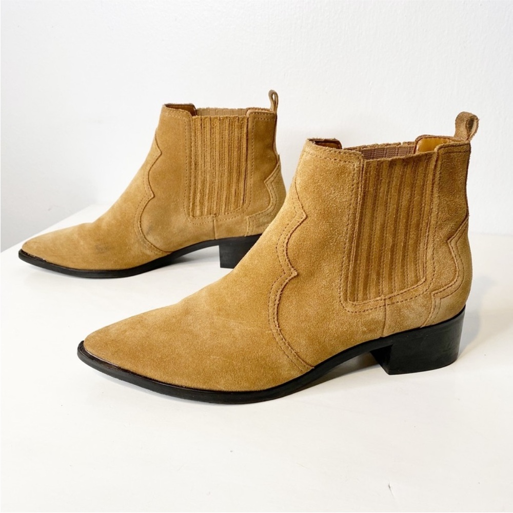 Marc Fisher LTD Yohani Tan Suede Pointed Toe Chelsea Boots Ankle Bootie Size 7